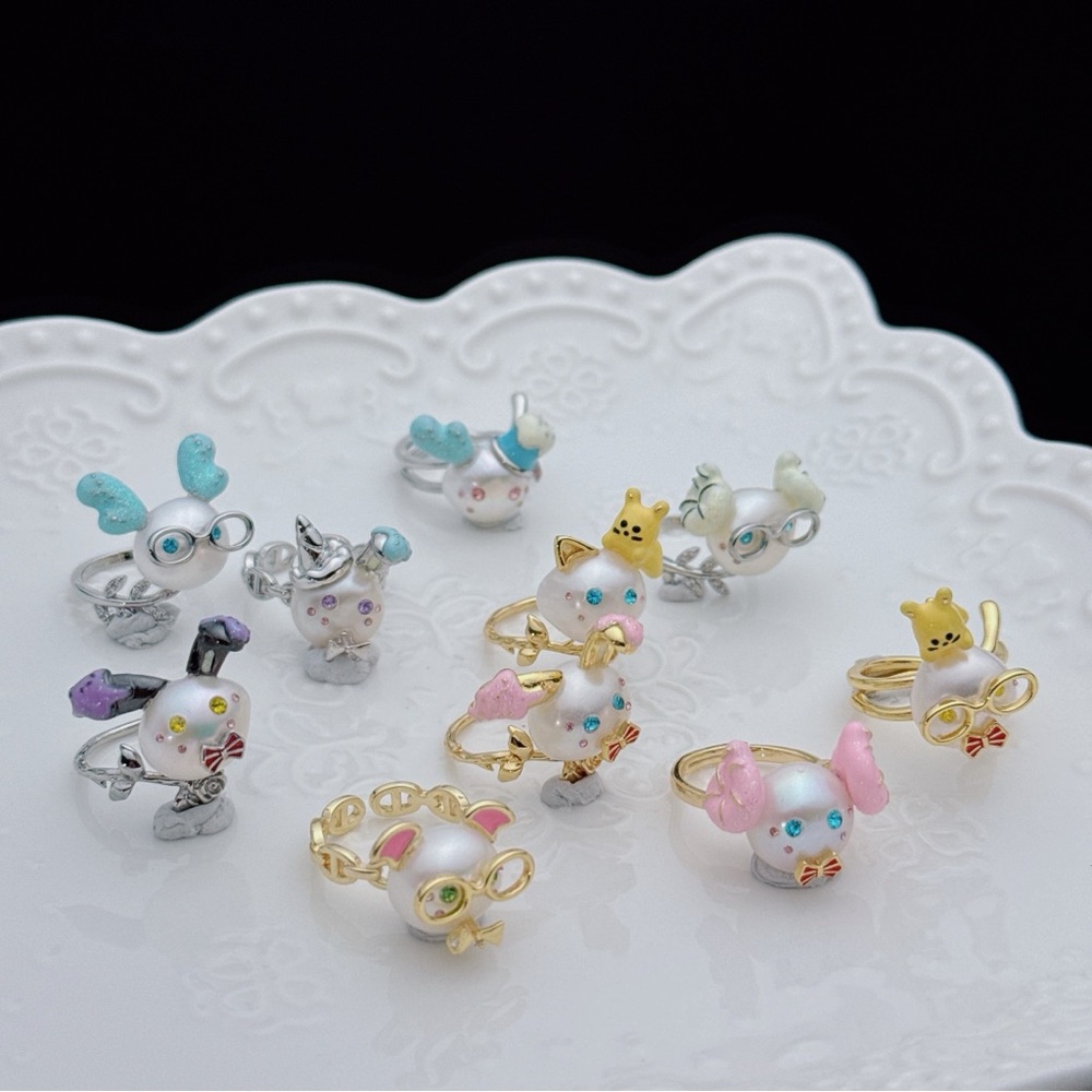 R43  Handmade Freshwater Baroque Pearl Cute Adjustable Rings - Picture 2 of 5